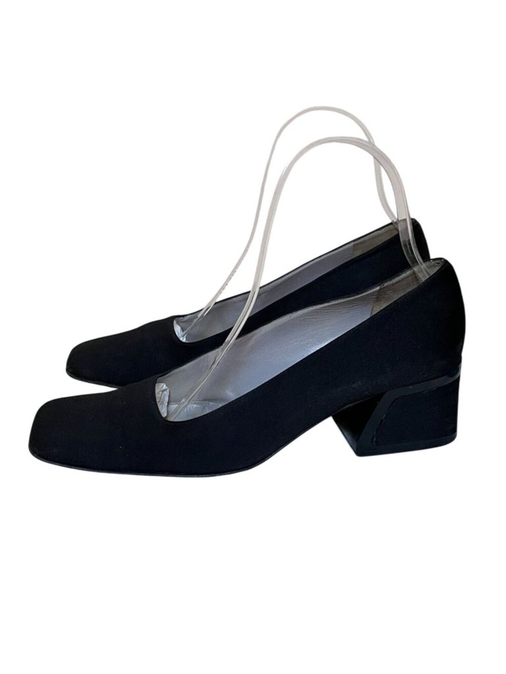 Tom Ford Gucci 1990s Black Square Toe Chunky Heel Pumps Made In Italy Size 7B